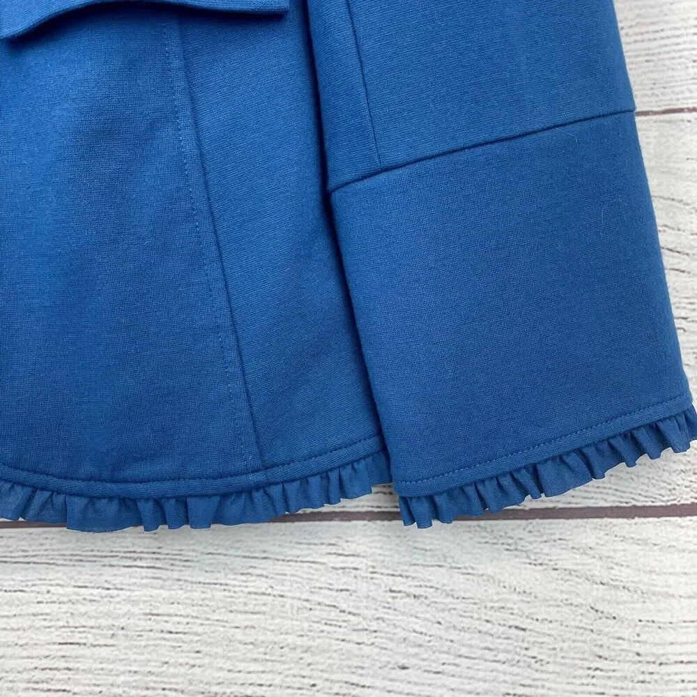 Chico's Teal Blue Blazer Jacket Ruffle Trim Lined Size 1 US M/8